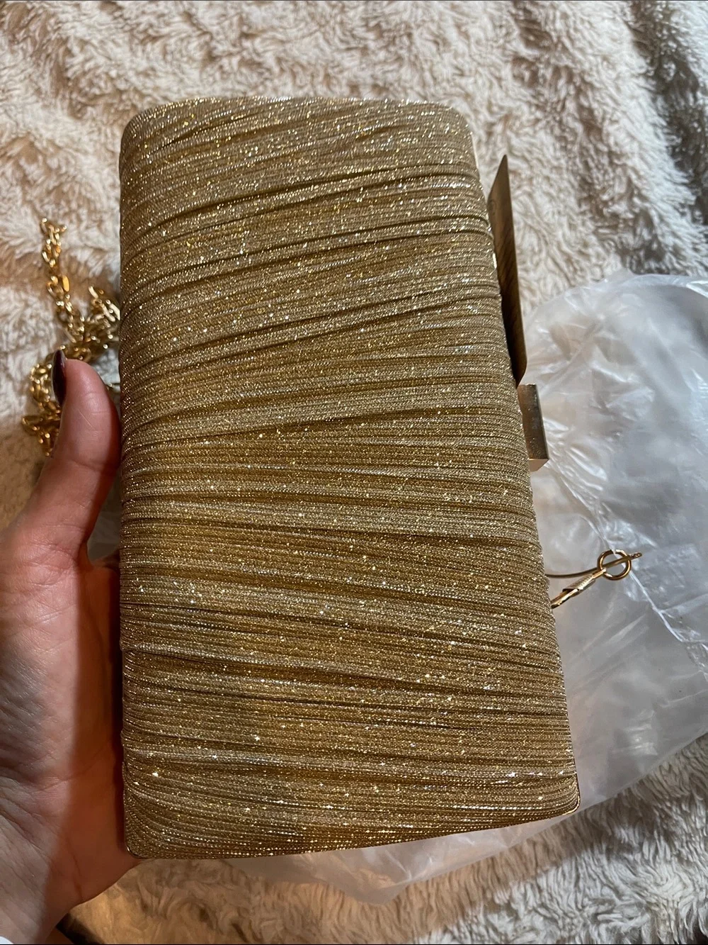Shimmering Gold Pleated Evening Clutch NEW